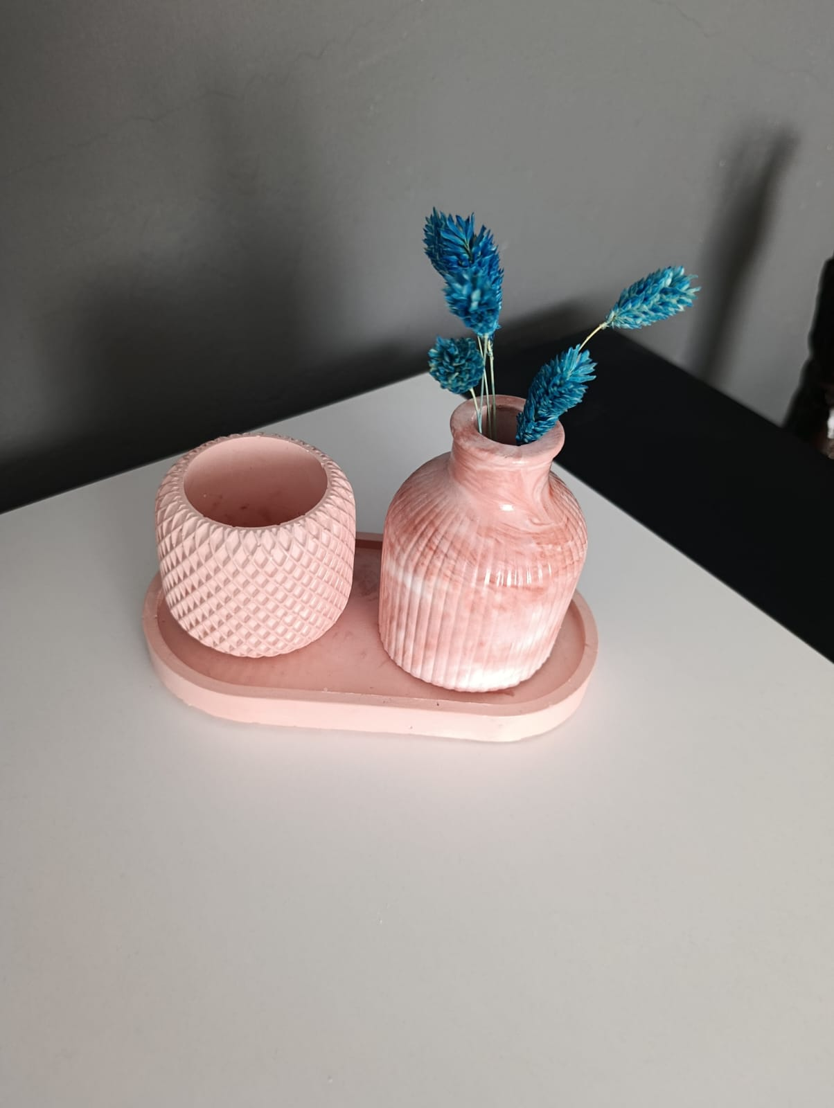 Pudra Tonlu Dekoratif Vazo & Mumluk Seti