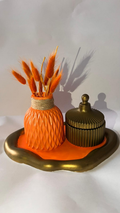 🧡 El Yapımı Turuncu Vazo & Gold Dekor Seti 🧡