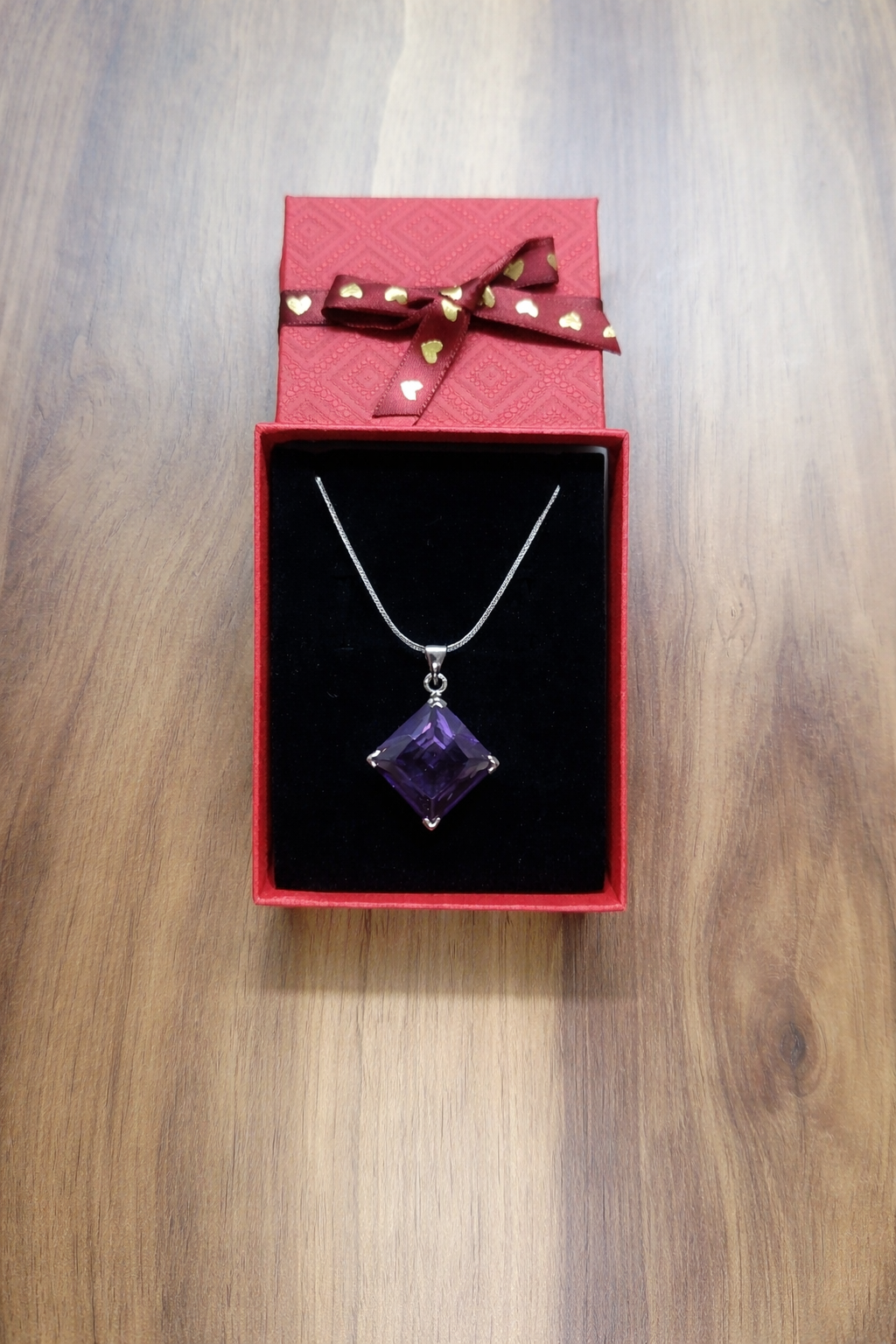 Paslanmaz Çelik Zarif Pembe Kristal Taşlı Gümüş Kolye – Şık Hediye Kutulu