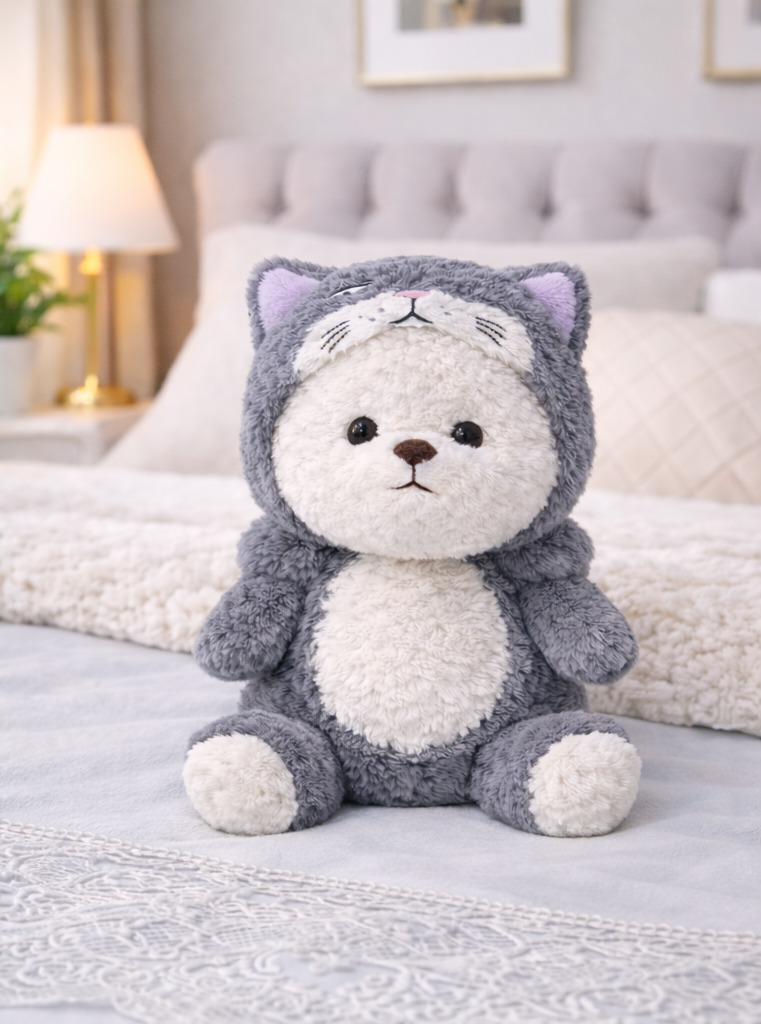 Kapüşonlu Sevimli Ayıcık Peluş Oyuncak – Ultra Yumuşak Dekoratif Oyuncak