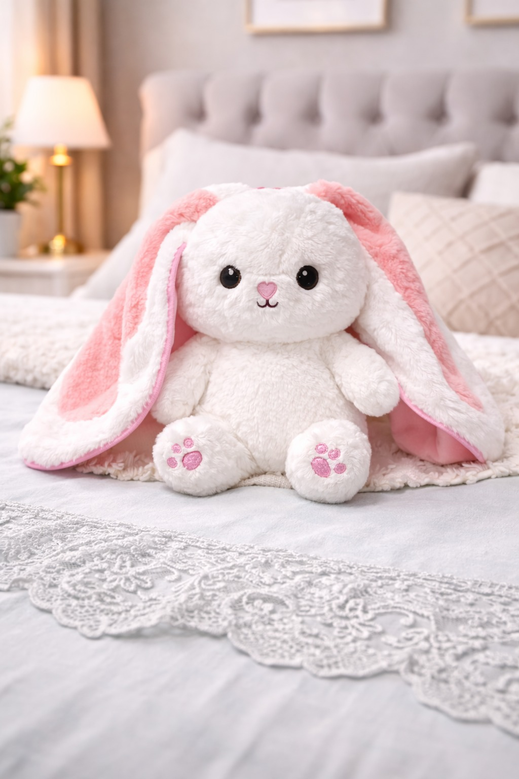 Pembe Kulaklı Sevimli Tavşan Peluş Oyuncak – Ultra Yumuşak Sarılmalık Oyuncak